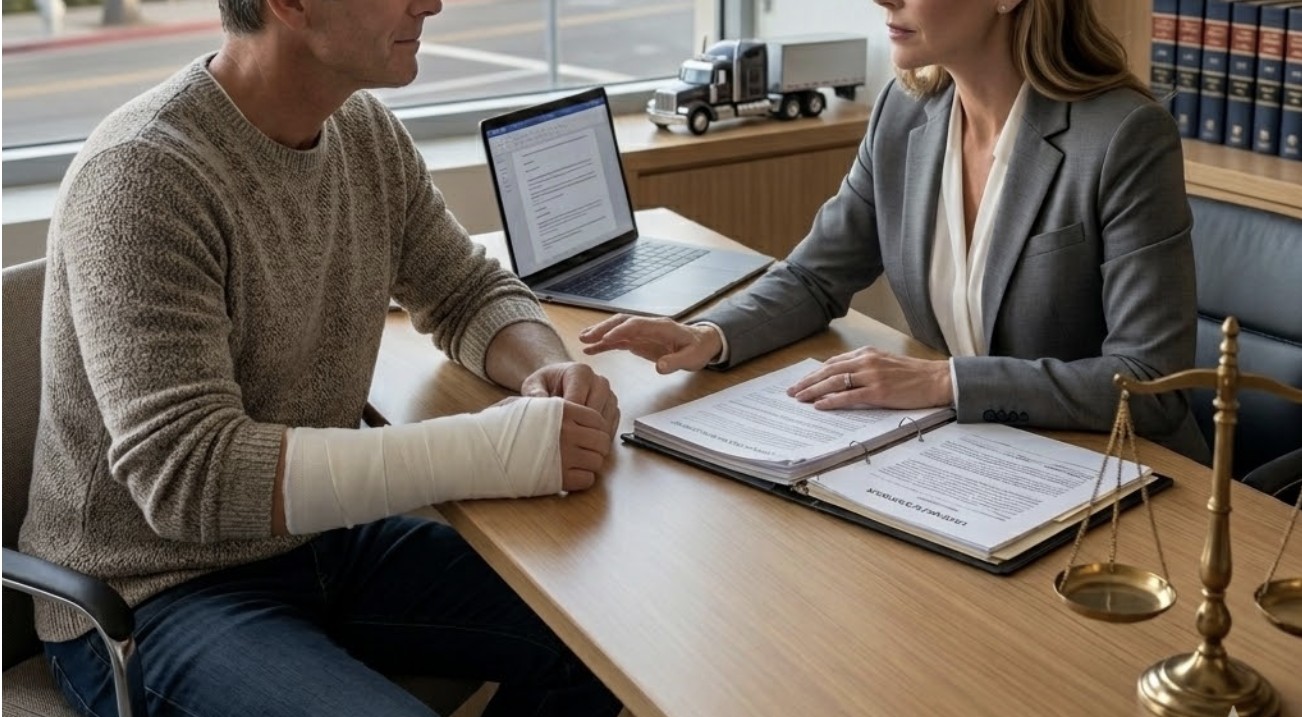 Carlsbad personal injury attorney discussing case with injured client