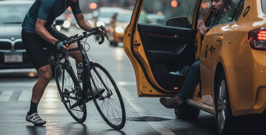 a cyclist avoiding a car door opening suddenly