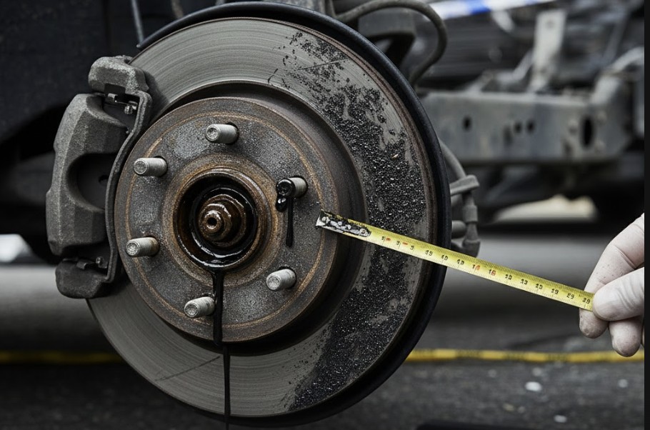 Close-up of a damaged brake system