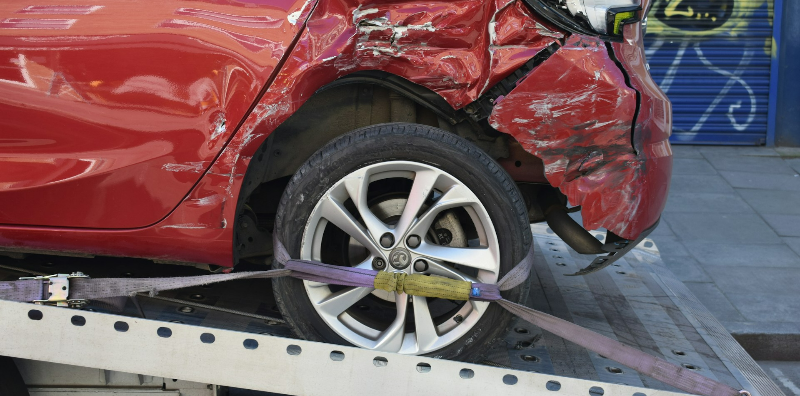A damaged vehicle after an accident.