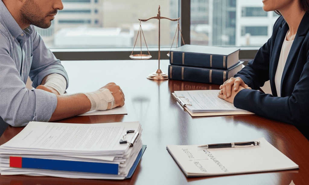 A dog bite victim consulting with a compassionate personal injury lawyer at Harker Injury Law