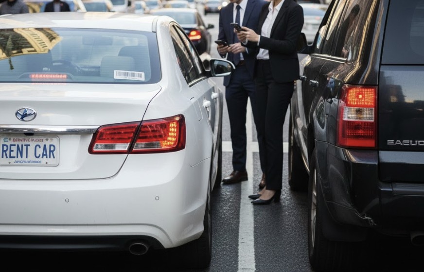 a rental car and another vehicle after a minor collision
