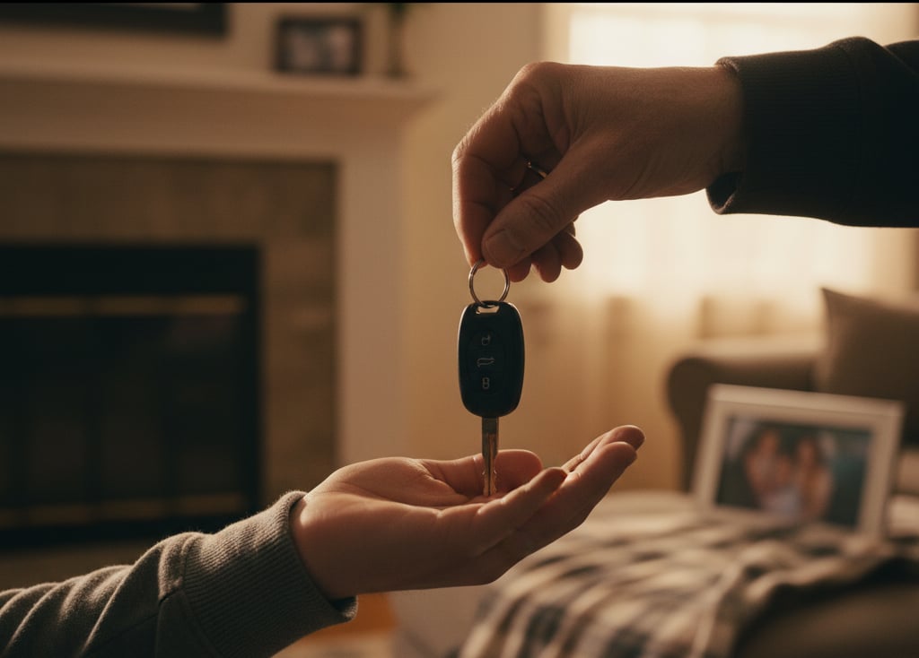 A symbolic image of car keys in a parent’s hand, representing responsibility and trust.