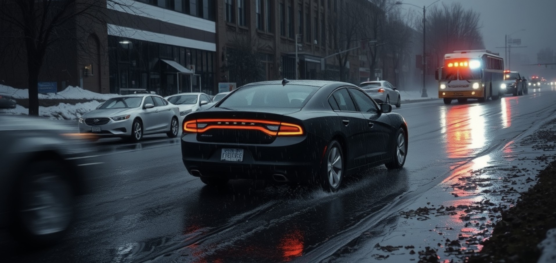 Traffic on a rainy day