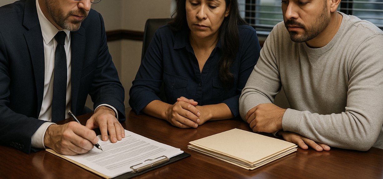 A wrongful death lawyer consulting a grieving family